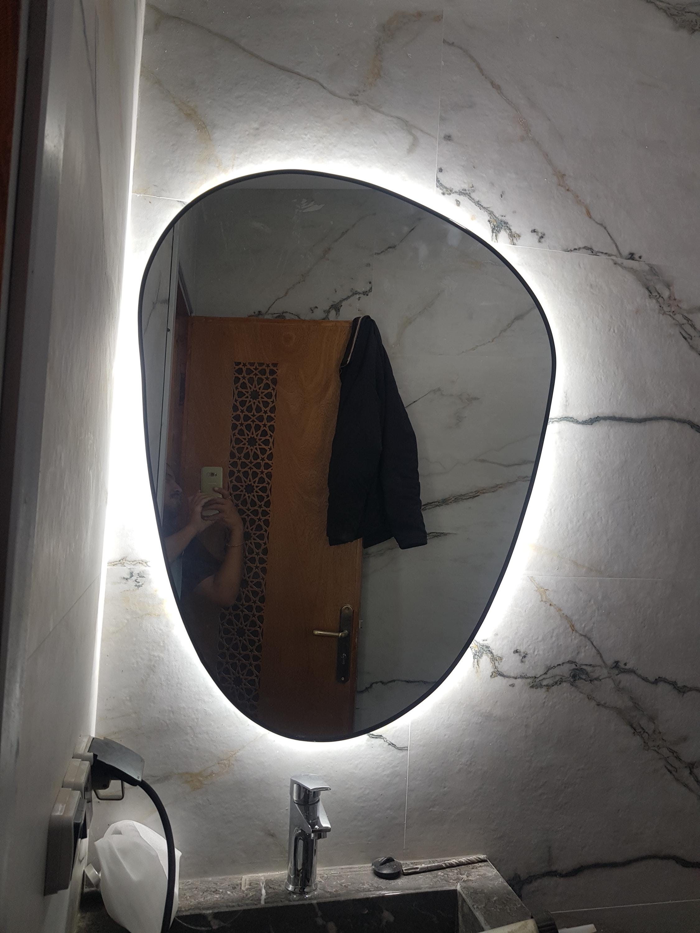 Illuminated Mirror with Gold & Black Frame, Luxury Home Decor