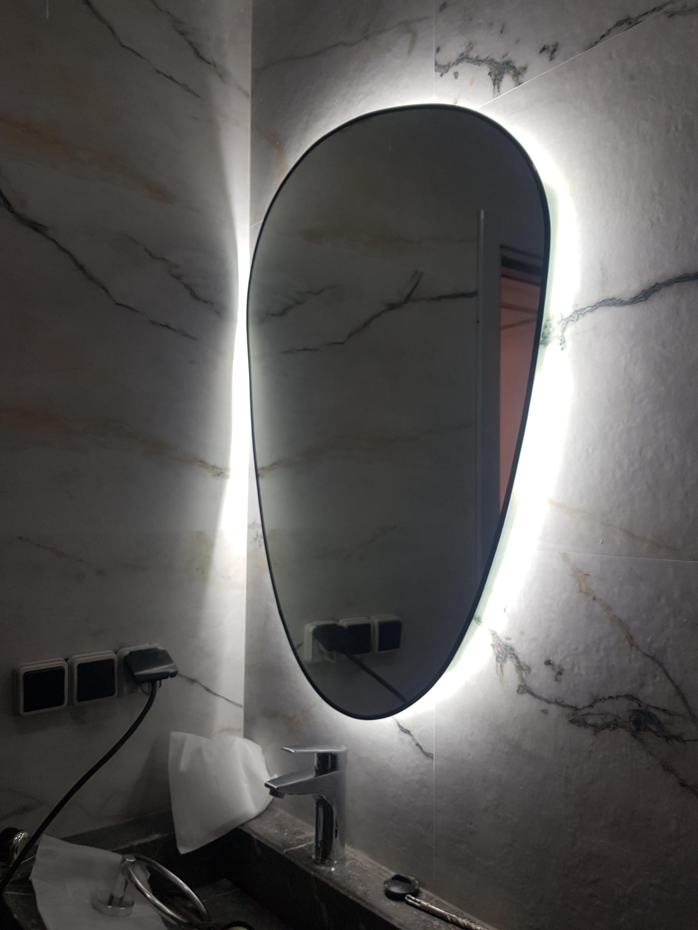 Illuminated Mirror with Gold & Black Frame, Luxury Home Decor