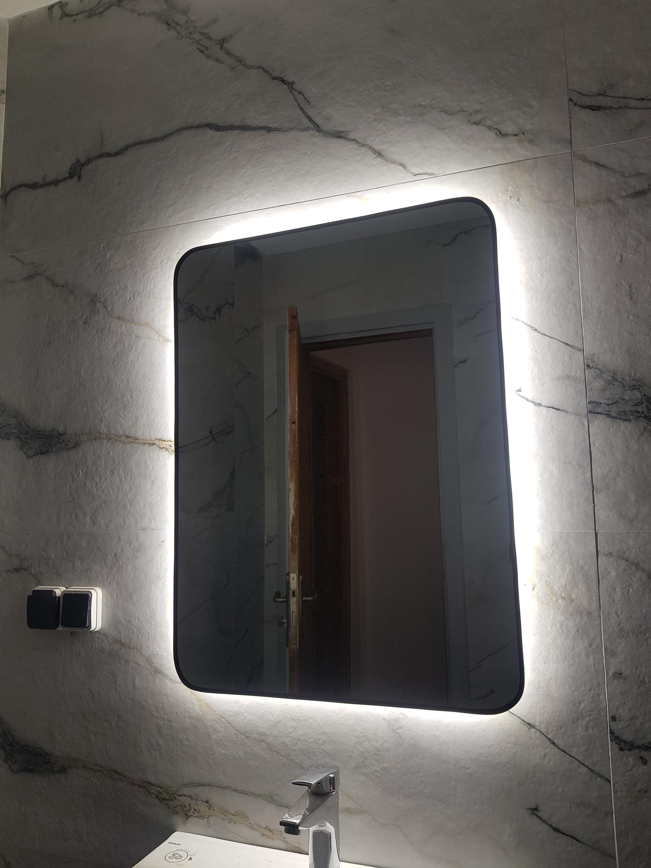 LED Backlit Rectangle Mirror – Modern Minimalist Bathroom Vanity (70x50cm)