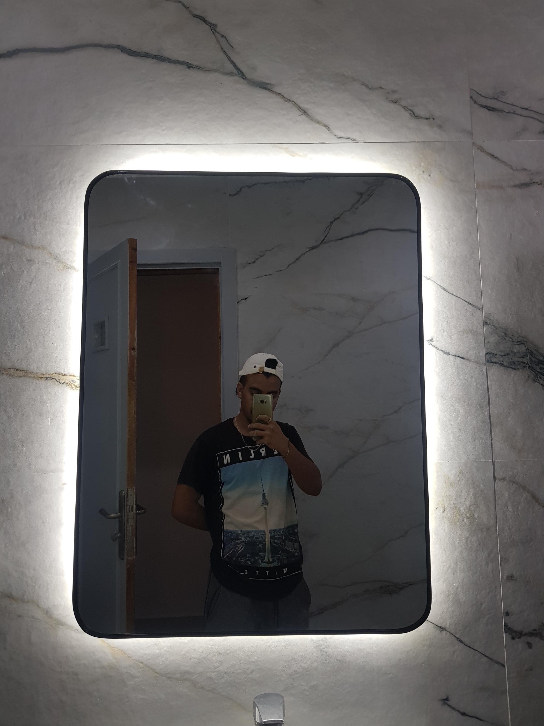 LED Backlit Rectangle Mirror – Modern Minimalist Bathroom Vanity (70x50cm)