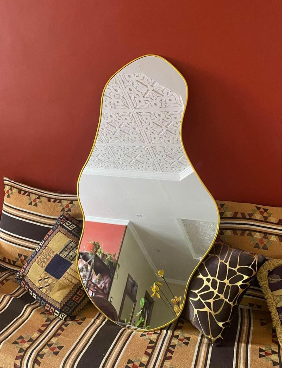 Handcrafted Gold Framed Organic Mirror (100x60cm) – Asymmetrical Modern Wall Decor
