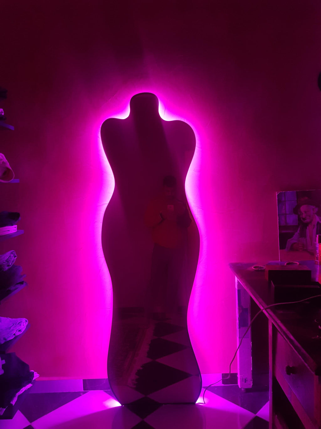 Artistic Mannequin Mirror: Full Length Purple LED Silhouette
