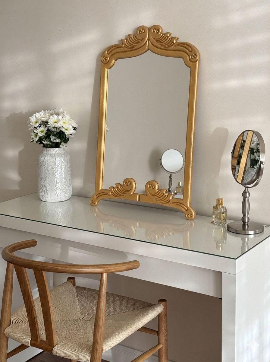 Vintage Gold Orante Mirror Carved Mirror for Vanity & Wall Luxury Home Decor Gift 85x55cm