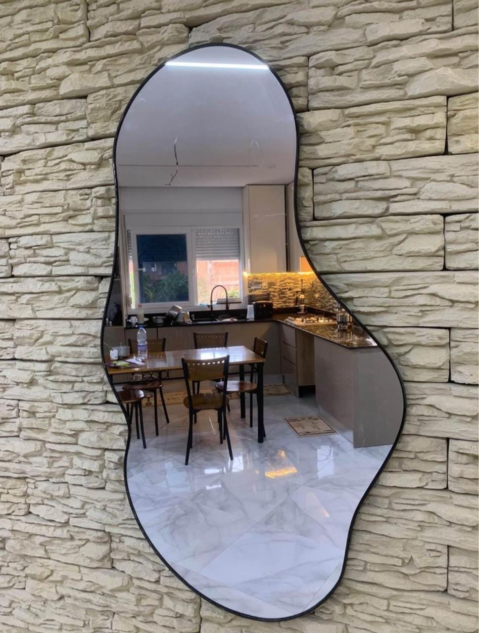 Handcrafted Gold Framed Organic Mirror (100x60cm) – Asymmetrical Modern Wall Decor