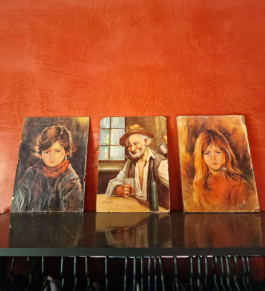Set of 3 Italian Paintings by De Curtis & Parisi – Vintage Emotional Portraits Wall Art