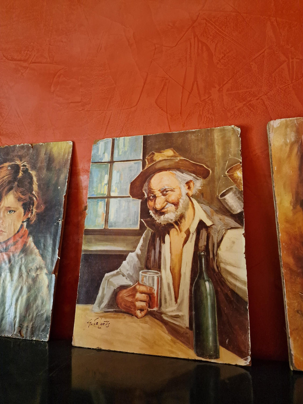 Set of 3 Italian Paintings by De Curtis & Parisi – Vintage Emotional Portraits Wall Art