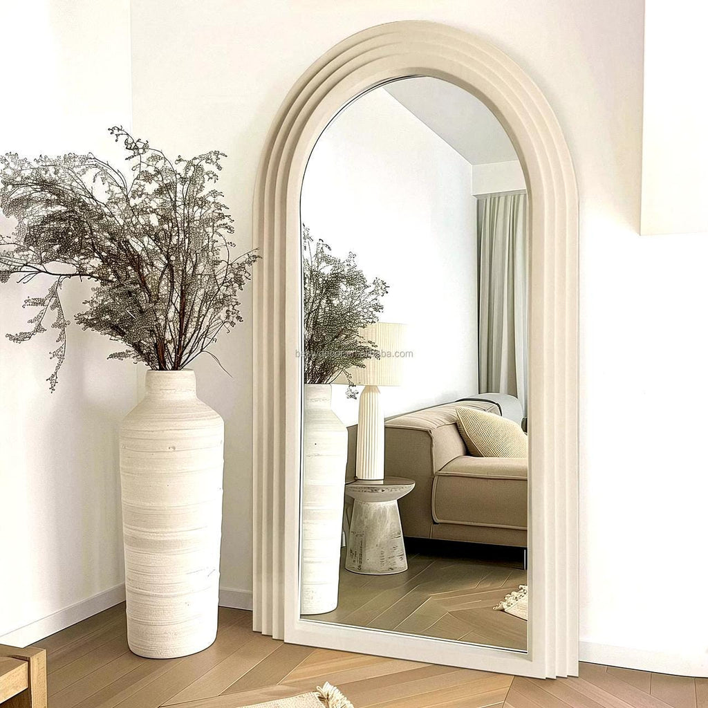 Handmade Cream Arched Full-Length Mirror, Minimalist Bedroom Decor