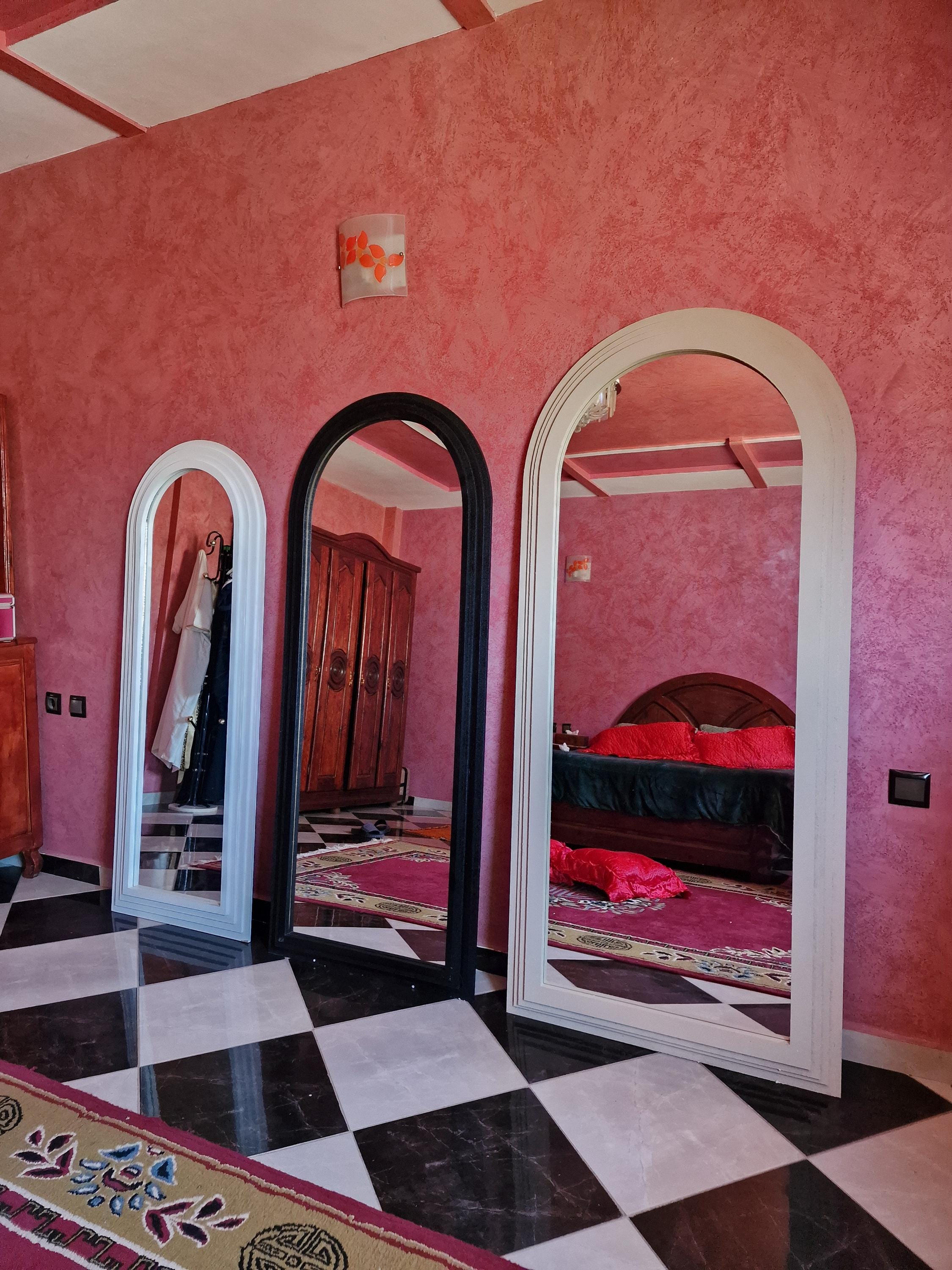 Handmade Cream Arched Full-Length Mirror, Minimalist Bedroom Decor
